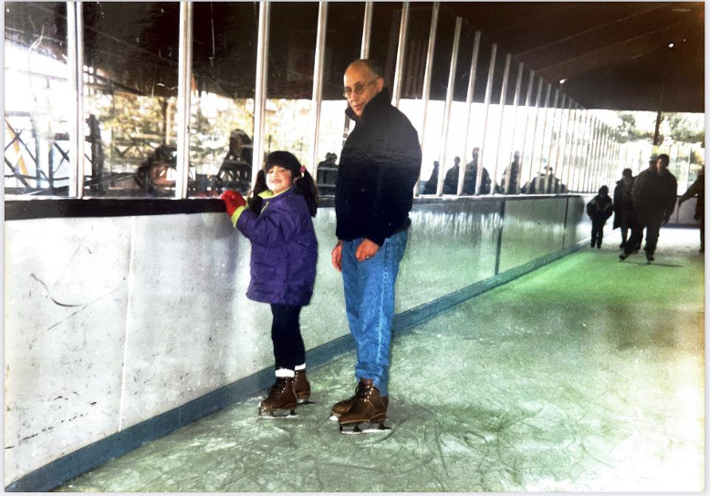 Laila and their jiddoLaila and their jiddo (Nabil) at an ice skating rink in New Jersey, 1997.